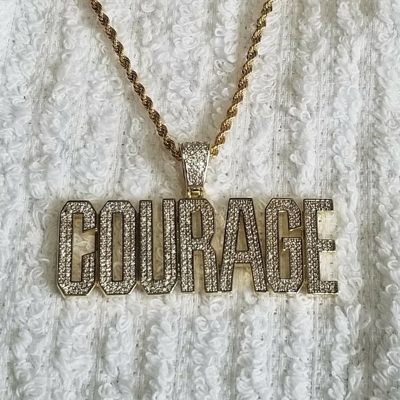 Sterling Silver 925 COURAGE TAG Zirconia Pendant - Picture 1 of 5